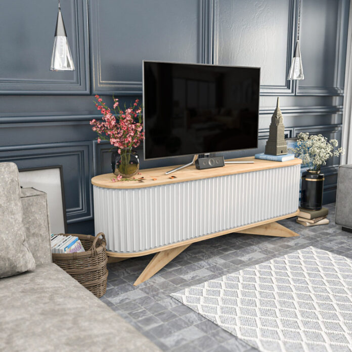 Comoda TV Salvador, Model Stor, 180x60x43 cm, Stejar safir/Alb Comoda TV Salvador, Model Stor, 180x60x43 cm, Stejar safir/Alb
