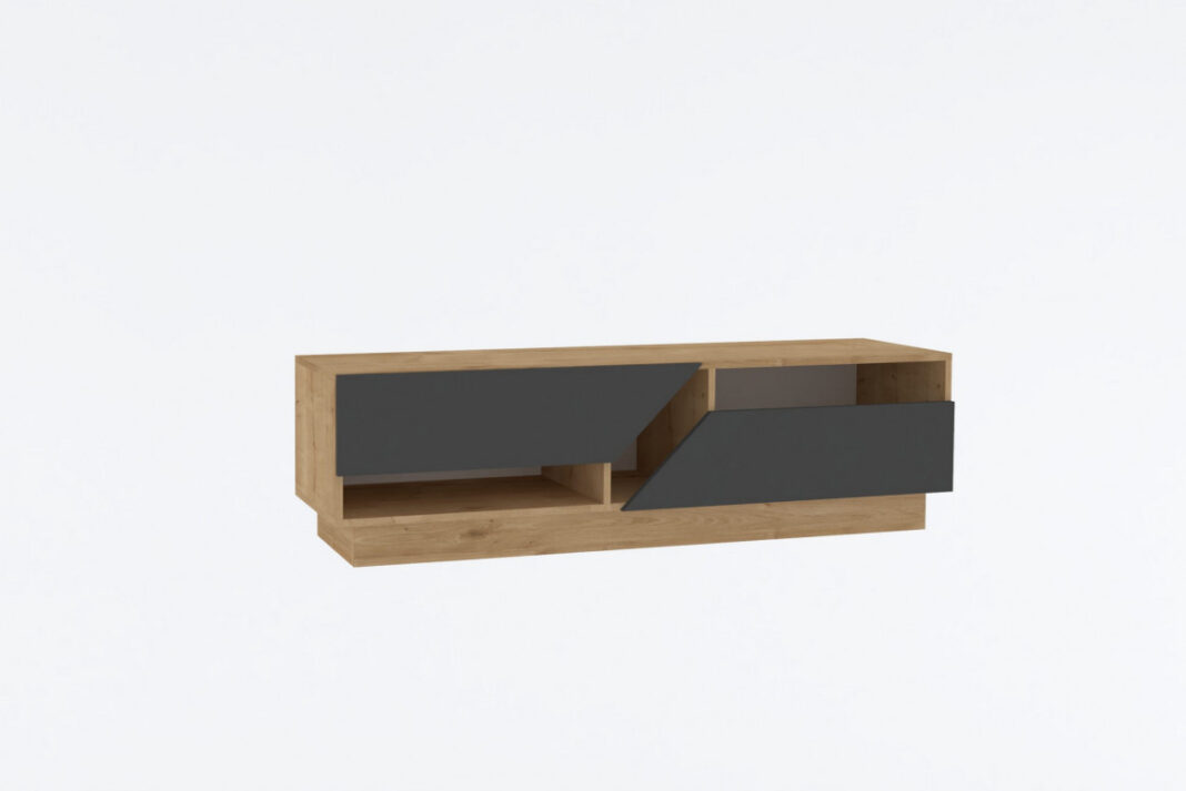 Comoda TV Salvador, Model Yaprak, 160x45x10 cm, Stejar safir/gri Comoda TV Salvador, Model Yaprak, 160x45x10 cm, Stejar safir/gri