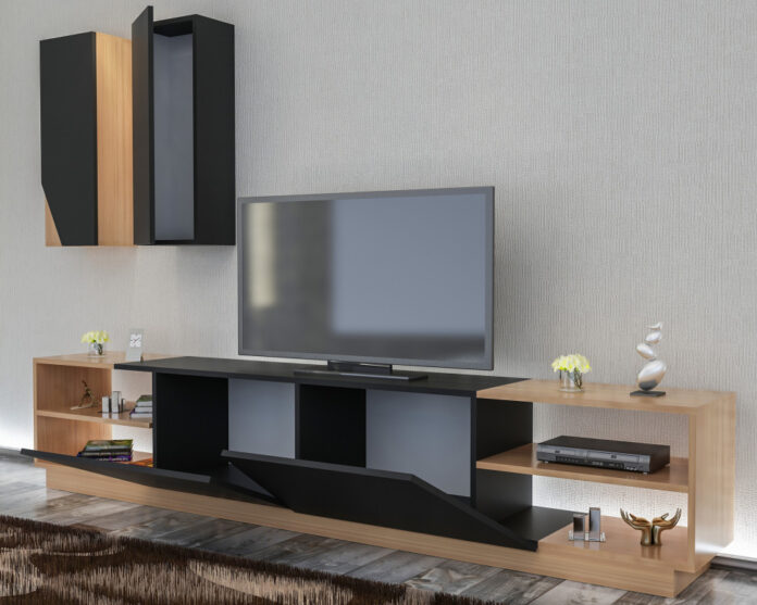 Comoda TV Salvador, Model Zebra, 240x47x37.5 cm, Negru/Tec Comoda TV Salvador, Model Zebra, 240x47x37.5 cm, Negru/Tec
