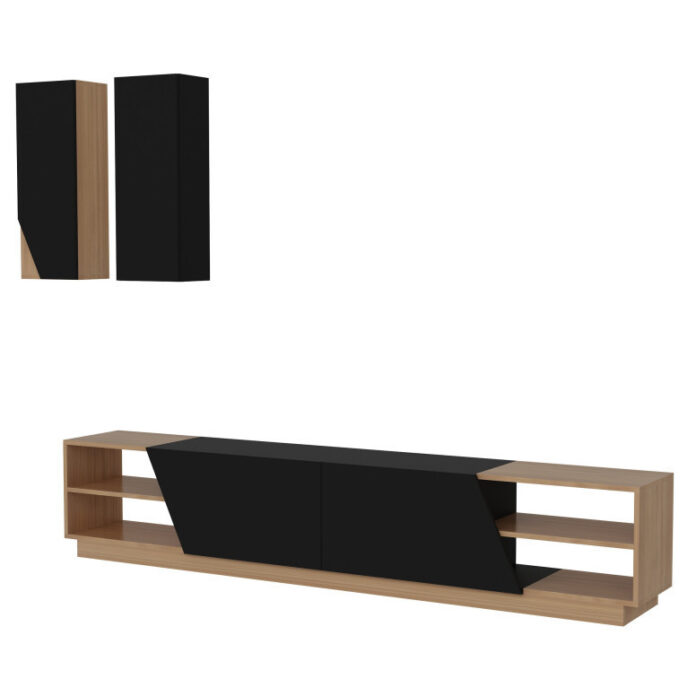 Comoda TV Salvador, Model Zebra, 240x47x37.5 cm, Negru/Tec Comoda TV Salvador, Model Zebra, 240x47x37.5 cm, Negru/Tec