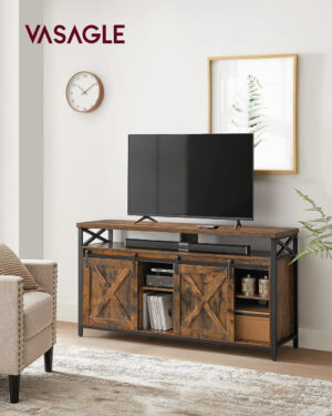 Comoda TV Vasagle, Model Castillo, 147x40x76 cm, Maro/Negru Comoda TV Vasagle, Model Castillo, 147x40x76 cm, Maro/Negru