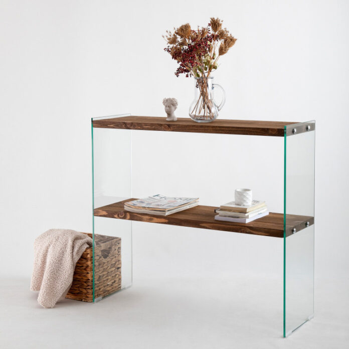 Consola Model Venedik, Nuc/Transparent, 90x30x80 cm Consola Model Venedik, Nuc/Transparent, 90x30x80 cm
