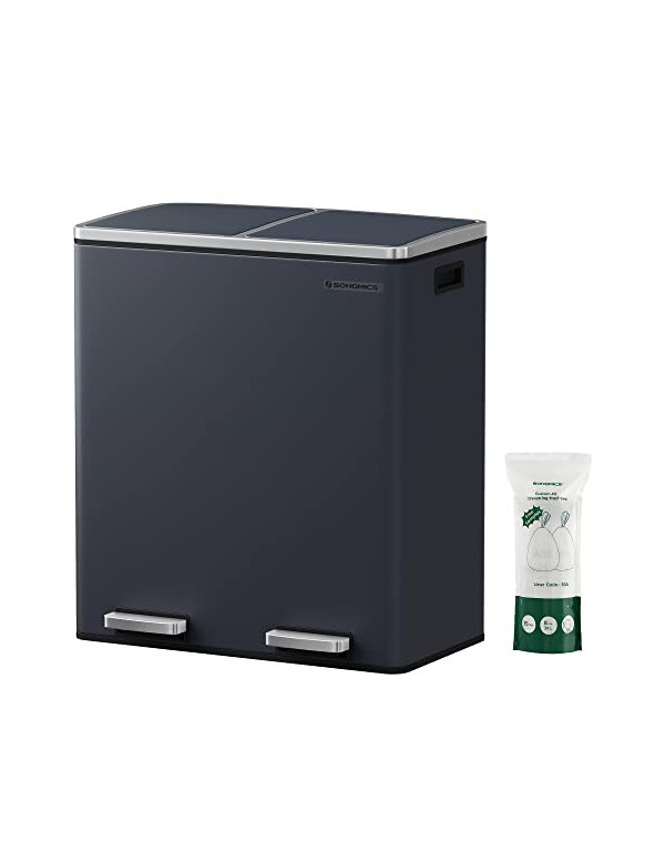 Cos de reciclare, Songmics, 2 compartimente, 2 x 30 L, LTB60GS, Gri Cos de reciclare, Songmics, 2 compartimente, 2 x 30 L, LTB60GS, Gri