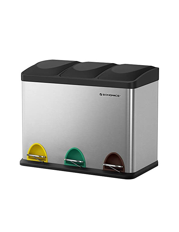 Cos de reciclare, Songmics, 3 x 15 L, Silver, LTB45L Cos de reciclare, Songmics, 3 x 15 L, Silver, LTB45L