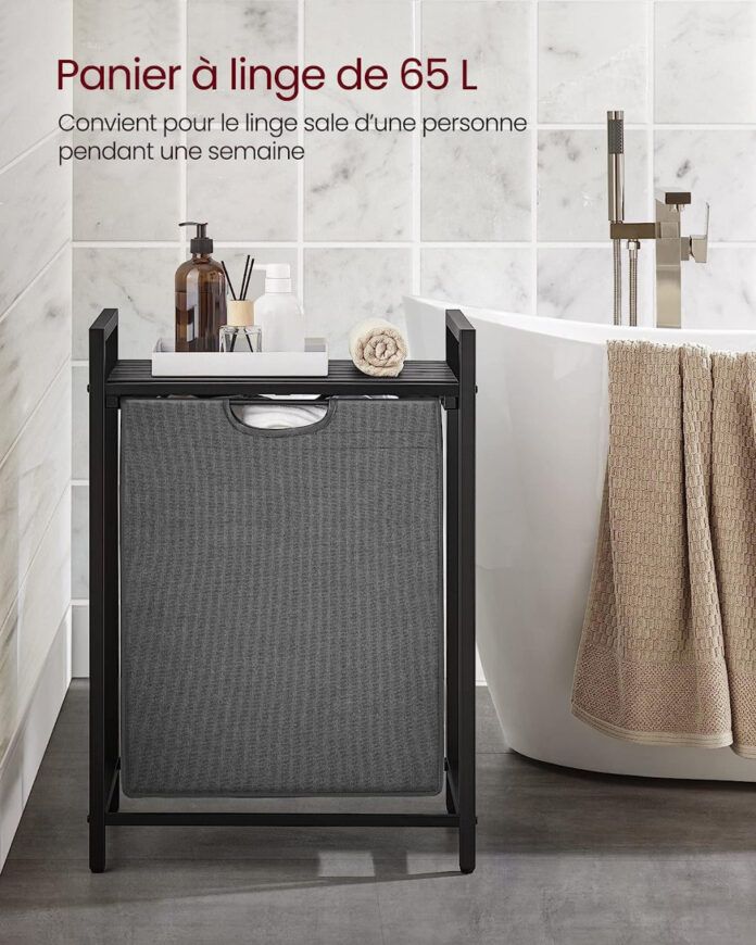 Cos de rufe, Vasagle, Negru-Gri, 50x33x76 cm Cos de rufe, Vasagle, Negru-Gri, 50x33x76 cm