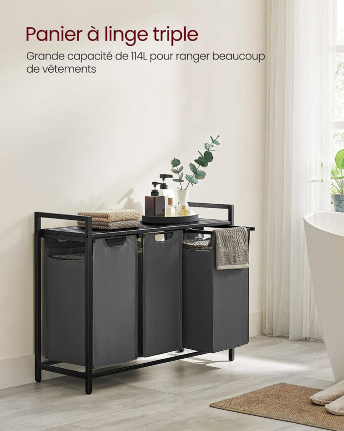 Cos de rufe, Vasagle, Negru-Gri, 92.5×33×72 cm Cos de rufe, Vasagle, Negru-Gri, 92.5×33×72 cm