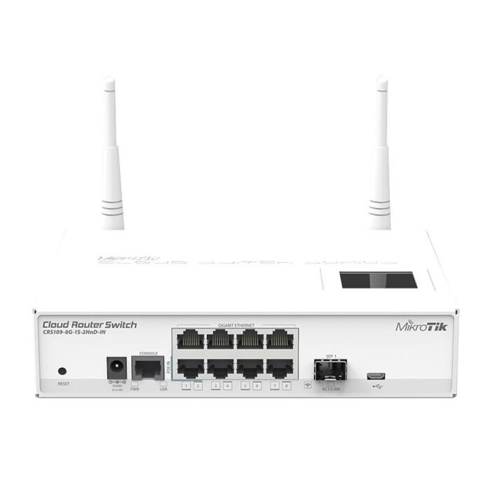 Switch wireless cu 8 porturi Gigabit MikroTik Cloud Router CRS109-8G-1S-2HND-IN, cu management, port SFP, 2.4 GHz, 300 Mbps, PoE Switch wireless cu 8 porturi Gigabit MikroTik Cloud Router CRS109-8G-1S-2HND-IN, cu management, port SFP, 2.4 GHz, 300 Mbps, PoE
