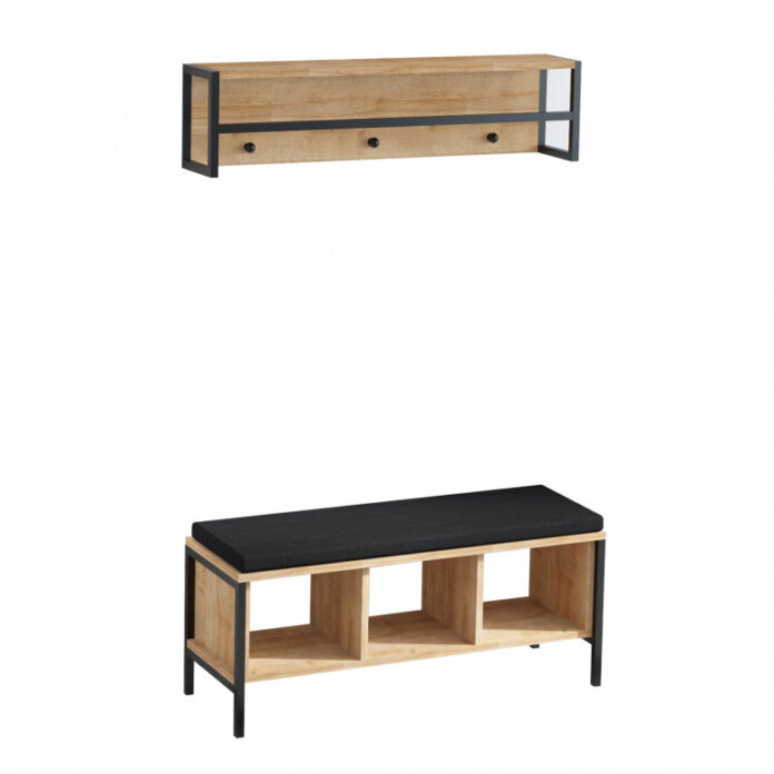 Cuier cu bancuta Model Shana, Stejar/Negru, 100x35x43 cm Cuier cu bancuta Model Shana, Stejar/Negru, 100x35x43 cm