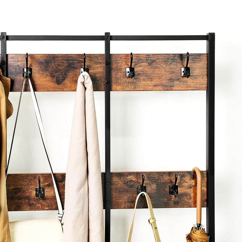 Cuier cu bancuta si suport pantofi Model Carr, Maro Rustic/Negru, 100x40x184 cm Cuier cu bancuta si suport pantofi Model Carr, Maro Rustic/Negru, 100x40x184 cm