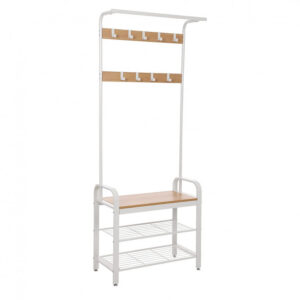 Cuier cu bancuta si suport pantofi Model Meyer, Stejar/Crem, 183x72x33.7 cm Cuier cu bancuta si suport pantofi Model Meyer, Stejar/Crem, 183x72x33.7 cm