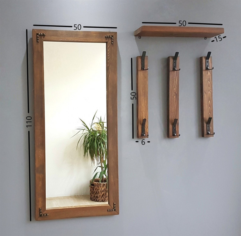 Cuier cu oglinda Model Singh, Nuc, 100x15x110 cm Cuier cu oglinda Model Singh, Nuc, 100x15x110 cm