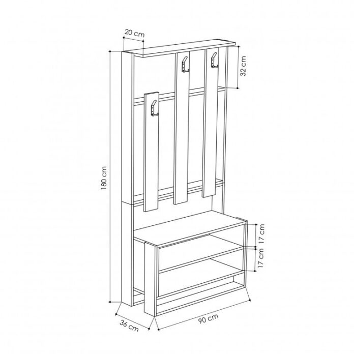 Cuier cu pantofar Model Chester, Alb/Stejar, 90x36x180 cm Cuier cu pantofar Model Chester, Alb/Stejar, 90x36x180 cm