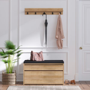 Cuier cu pantofar Model Elit, Stejar/Negru, 80x35x42 cm Cuier cu pantofar Model Elit, Stejar/Negru, 80x35x42 cm