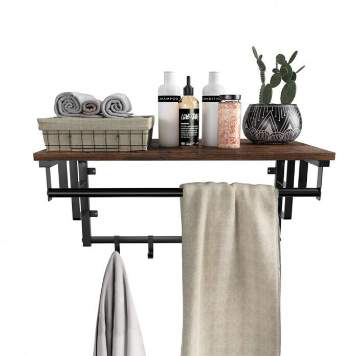 Cuier cu raft Model Barnes, Maro Rustic/Negru, 66x30x27 cm Cuier cu raft Model Barnes, Maro Rustic/Negru, 66x30x27 cm