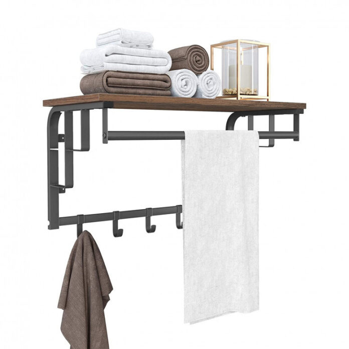 Cuier cu raft Model Barnes, Maro Rustic/Negru, 66x30x27 cm Cuier cu raft Model Barnes, Maro Rustic/Negru, 66x30x27 cm