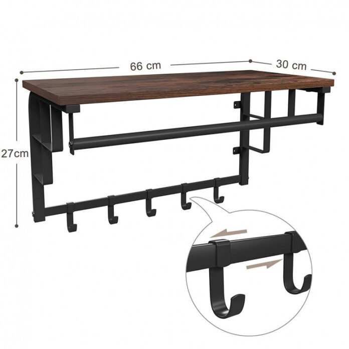 Cuier cu raft Model Barnes, Maro Rustic/Negru, 66x30x27 cm Cuier cu raft Model Barnes, Maro Rustic/Negru, 66x30x27 cm
