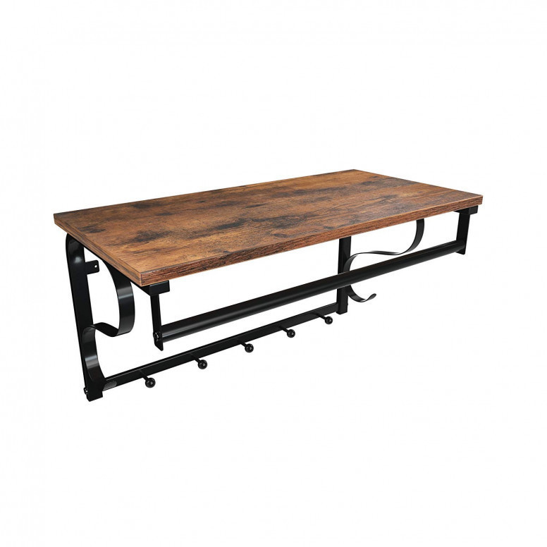 Cuier cu raft Model Gross, Maro Rustic/Negru, 60x30x31.7 cm Cuier cu raft Model Gross, Maro Rustic/Negru, 60x30x31.7 cm