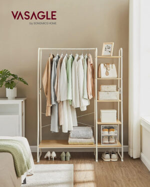 Cuier cu rafturi Model Bryan, Natur/Alb, 120×45×160 cm Cuier cu rafturi Model Bryan, Natur/Alb, 120×45×160 cm