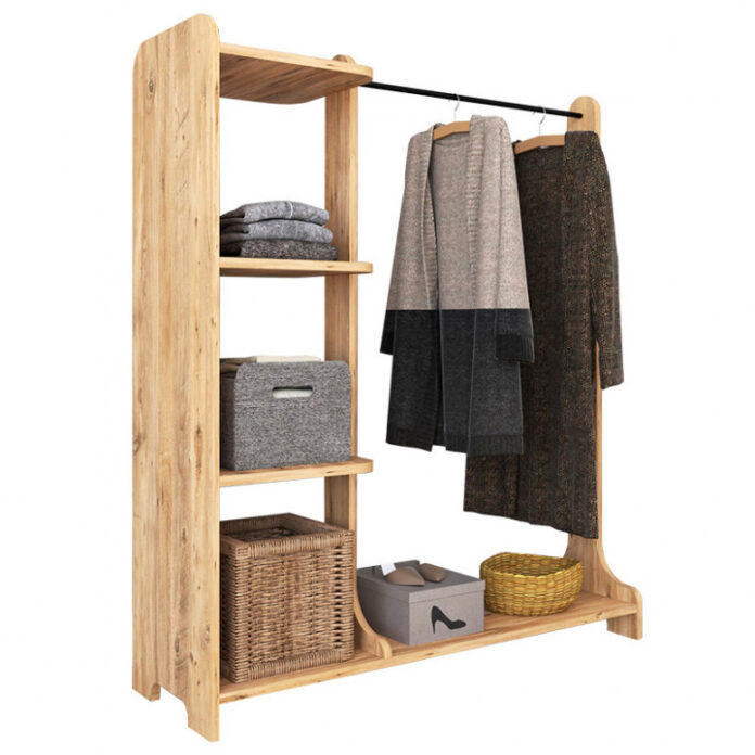 Cuier cu rafturi Model Renesme, Nuc, 106x35x128 cm Cuier cu rafturi Model Renesme, Nuc, 106x35x128 cm