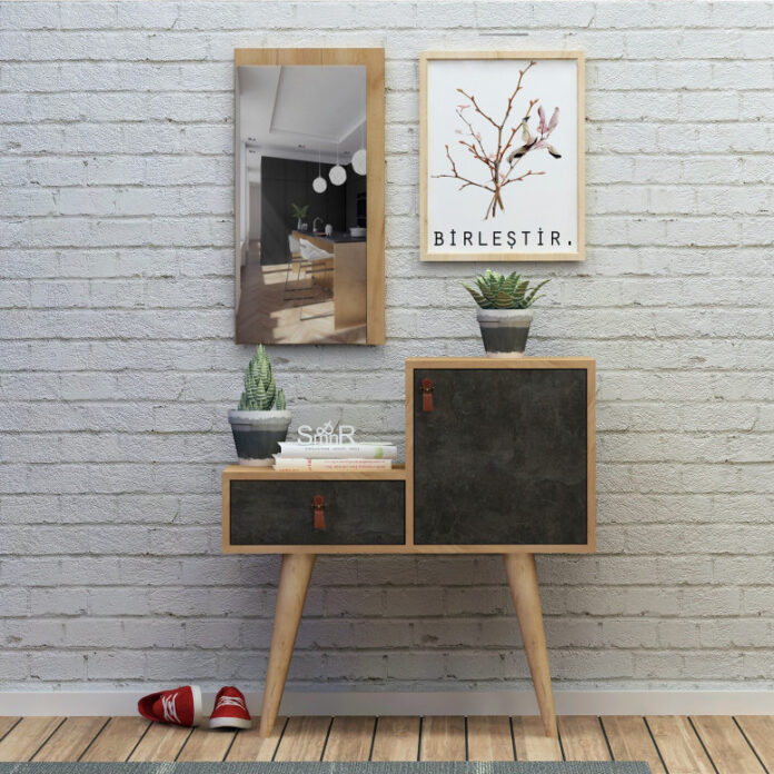 Cuier de hol cu dulap Model Janna, Stejar/Gri inchis, 80x40x80 cm Cuier de hol cu dulap Model Janna, Stejar/Gri inchis, 80x40x80 cm