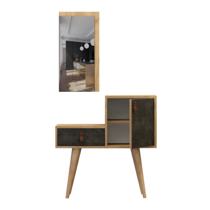Cuier de hol cu dulap Model Janna, Stejar/Gri inchis, 80x40x80 cm Cuier de hol cu dulap Model Janna, Stejar/Gri inchis, 80x40x80 cm
