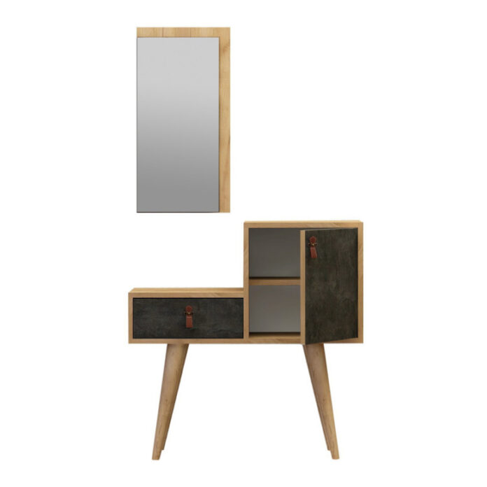 Cuier de hol cu dulap Model Janna, Stejar/Gri inchis, 80x40x80 cm Cuier de hol cu dulap Model Janna, Stejar/Gri inchis, 80x40x80 cm