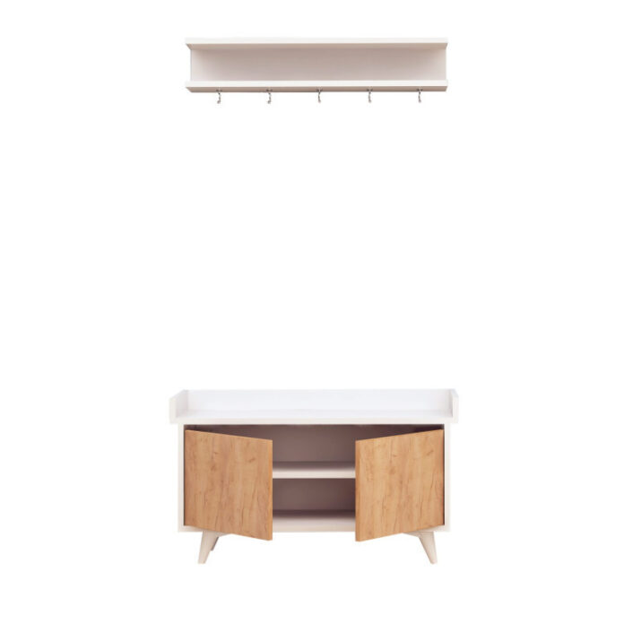 Cuier de hol cu dulap Model Stato, Stejar/Alb, 90x35x60 cm Cuier de hol cu dulap Model Stato, Stejar/Alb, 90x35x60 cm