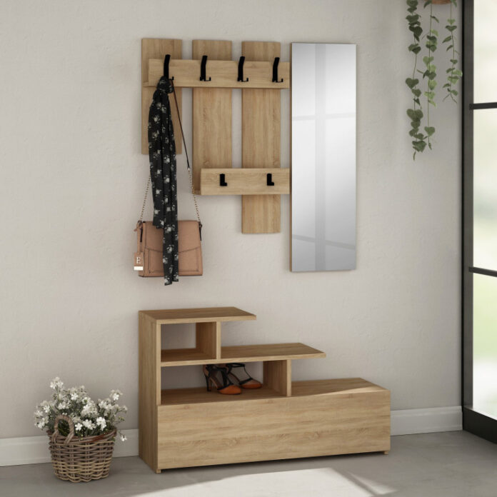 Cuier de hol cu dulap Model Vesty, Stejar, 100x30x61 cm Cuier de hol cu dulap Model Vesty, Stejar, 100x30x61 cm