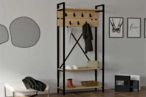 Cuier haine cu rafturi Model Alfa, Stejar, 90x34x180 cm Cuier haine cu rafturi Model Alfa, Stejar, 90x34x180 cm