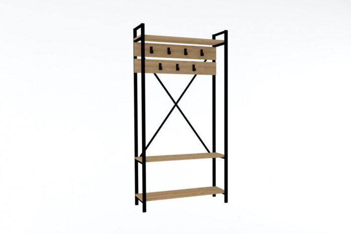 Cuier haine cu rafturi Model Alfa, Stejar, 90x34x180 cm