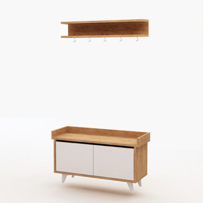 Cuier hol cu dulap Model Arasso, Stejar/Alb, 90x35x60 cm Cuier hol cu dulap Model Arasso, Stejar/Alb, 90x35x60 cm