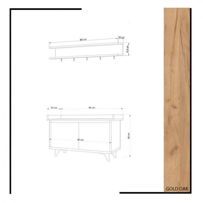 Cuier hol cu dulap Model Arasso, Stejar/Alb, 90x35x60 cm Cuier hol cu dulap Model Arasso, Stejar/Alb, 90x35x60 cm