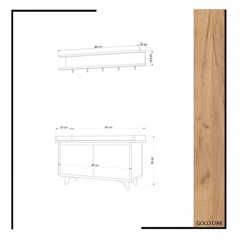 Cuier hol cu dulap Model Arasso, Stejar/Alb, 90x35x60 cm Cuier hol cu dulap Model Arasso, Stejar/Alb, 90x35x60 cm