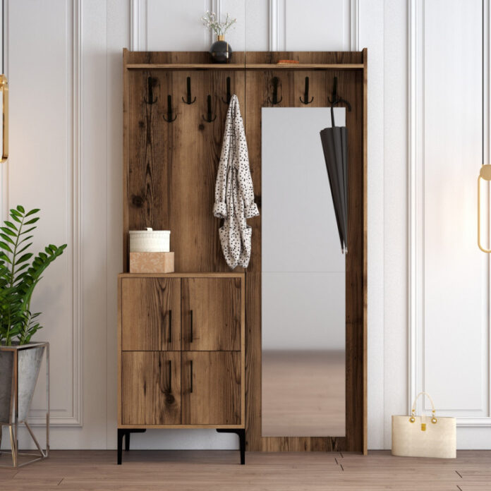Cuier hol cu dulap Model Berlin, Nuc, 120x35x200 cm Cuier hol cu dulap Model Berlin, Nuc, 120x35x200 cm