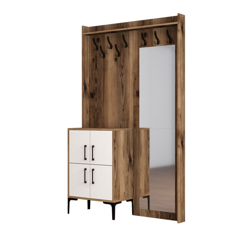 Cuier hol cu dulap Model Berlin, Nuc/Alb, 120x35x200 cm Cuier hol cu dulap Model Berlin, Nuc/Alb, 120x35x200 cm