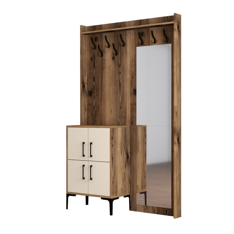 Cuier hol cu dulap Model Berlin, Nuc/Crem, 120x35x200 cm Cuier hol cu dulap Model Berlin, Nuc/Crem, 120x35x200 cm