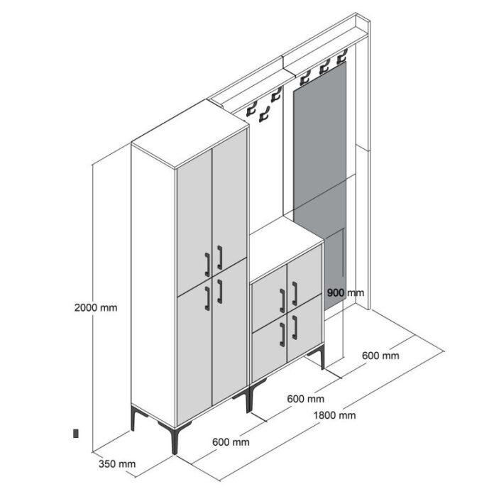 Cuier hol cu dulap Model Berlin, Nuc/Crem, 180x35x200 cm Cuier hol cu dulap Model Berlin, Nuc/Crem, 180x35x200 cm