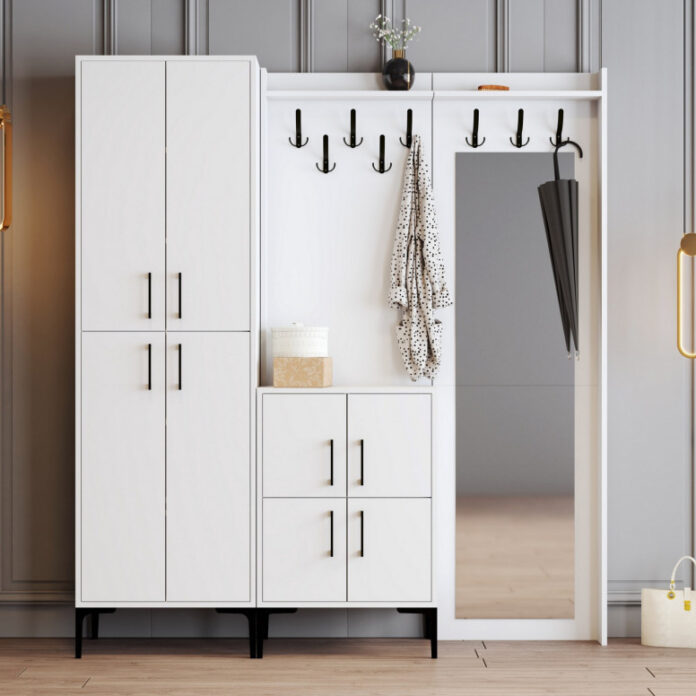 Cuier hol cu dulap Model BerlinABC, Alb, 180x35x200 cm Cuier hol cu dulap Model BerlinABC, Alb, 180x35x200 cm