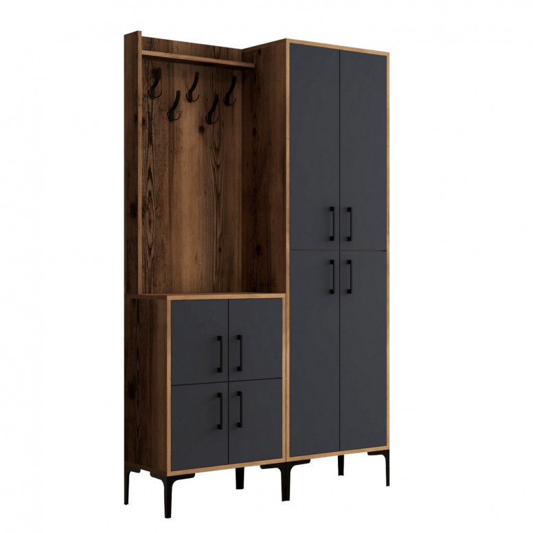 Cuier hol cu dulap Model BerlinBA, Nuc/Antracit, 120x35x200 cm Cuier hol cu dulap Model BerlinBA, Nuc/Antracit, 120x35x200 cm
