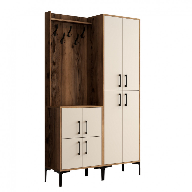 Cuier hol cu dulap Model BerlinBA, Nuc/Crem, 120x35x200 cm Cuier hol cu dulap Model BerlinBA, Nuc/Crem, 120x35x200 cm