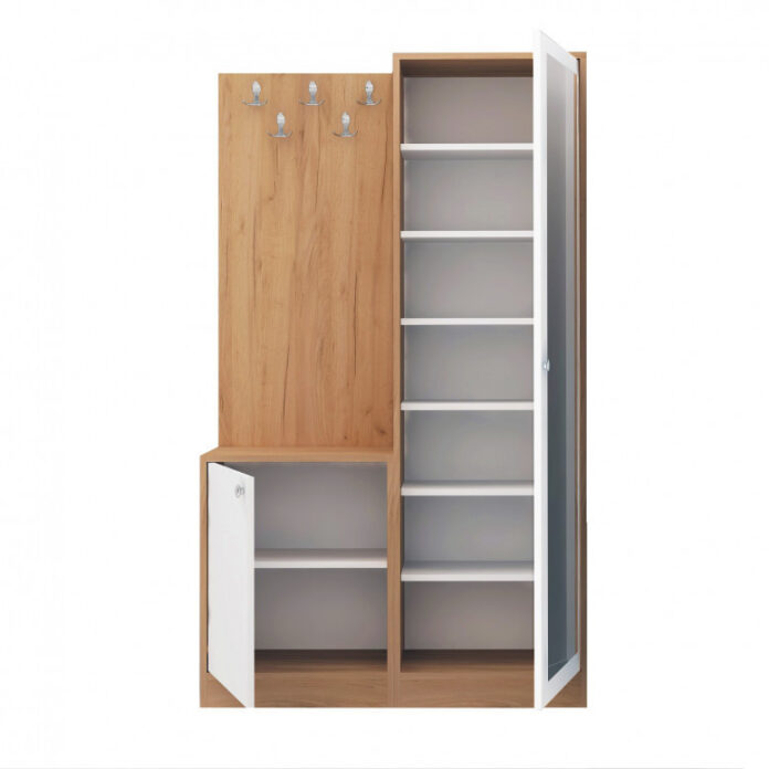 Cuier hol cu dulap Model Broc, Stejar/Alb, 100x35x180 cm Cuier hol cu dulap Model Broc, Stejar/Alb, 100x35x180 cm