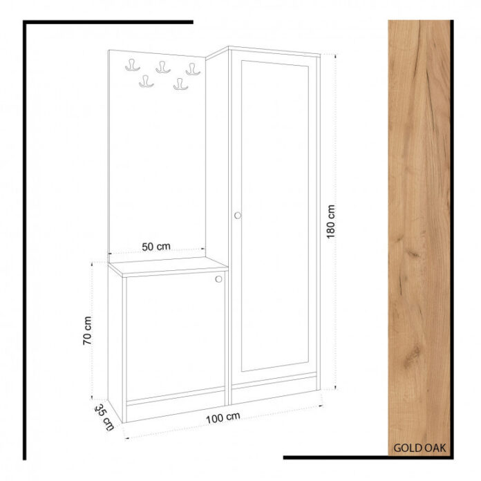 Cuier hol cu dulap Model Broc, Stejar/Alb, 100x35x180 cm Cuier hol cu dulap Model Broc, Stejar/Alb, 100x35x180 cm