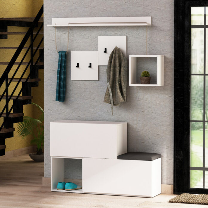 Cuier hol cu dulap Model Holdon, Alb, 120x40x78 cm Cuier hol cu dulap Model Holdon, Alb, 120x40x78 cm
