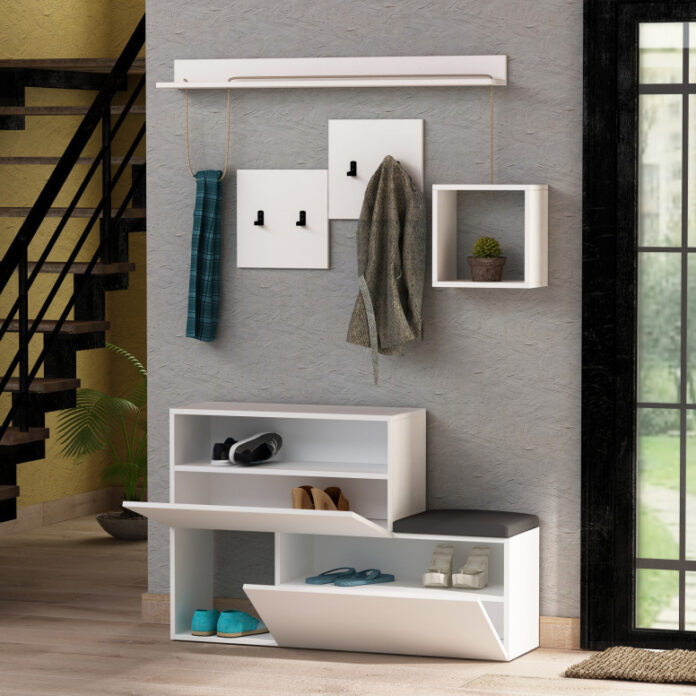 Cuier hol cu dulap Model Holdon, Alb, 120x40x78 cm Cuier hol cu dulap Model Holdon, Alb, 120x40x78 cm