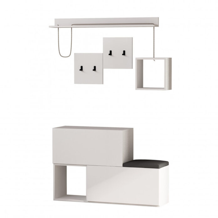 Cuier hol cu dulap Model Holdon, Alb, 120x40x78 cm Cuier hol cu dulap Model Holdon, Alb, 120x40x78 cm