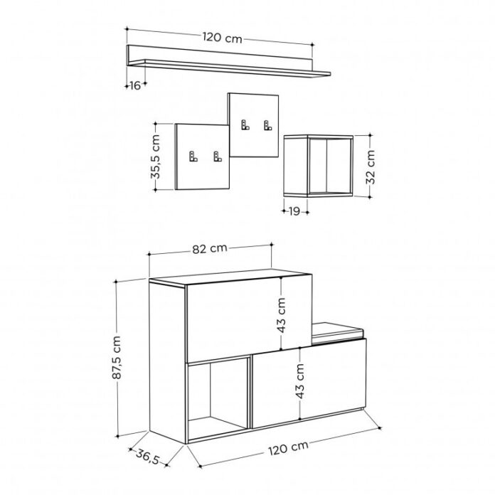 Cuier hol cu dulap Model Holdon, Alb, 120x40x78 cm Cuier hol cu dulap Model Holdon, Alb, 120x40x78 cm