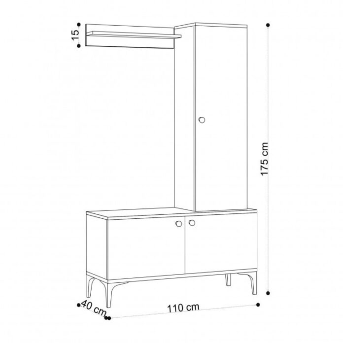 Cuier hol cu dulap Model Lex, Stejar/Negru, 110x40x175 cm Cuier hol cu dulap Model Lex, Stejar/Negru, 110x40x175 cm