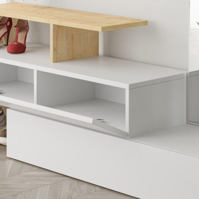 Cuier hol cu dulap Model Ramda, Alb/Stejar, 137x35x54.5 cm Cuier hol cu dulap Model Ramda, Alb/Stejar, 137x35x54.5 cm
