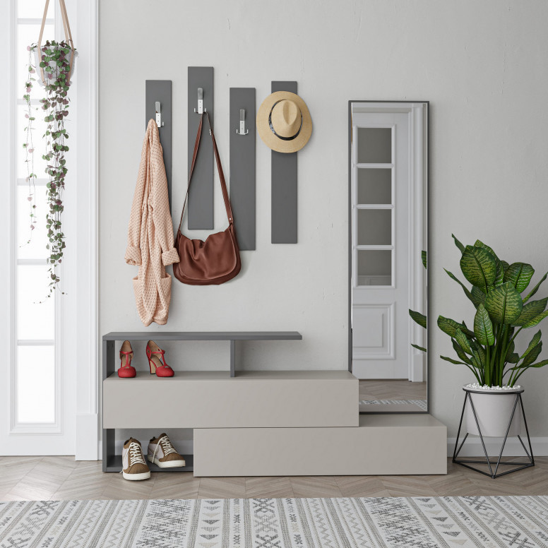 Cuier hol cu dulap Model Ramda, Mocha/Antracit, 137x35x54.5 cm Cuier hol cu dulap Model Ramda, Mocha/Antracit, 137x35x54.5 cm