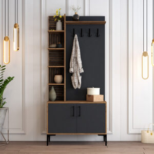 Cuier hol cu dulap Model Viyana, Nuc/Antracit, 90x35x200 cm Cuier hol cu dulap Model Viyana, Nuc/Antracit, 90x35x200 cm
